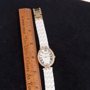 White and Gold Women's Ceramic Bracelet Watch - Designer Style Anne Klein NY